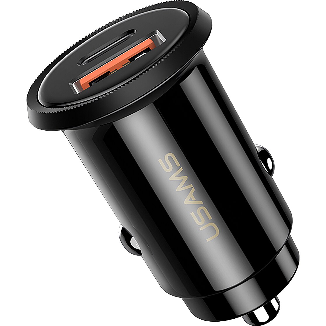 Incarcator auto Usams C12 USB, 1 X USB - 1 X USB Tip-C, 30W, Quick Charge 4.0 + Power Delivery 3.0, Negru